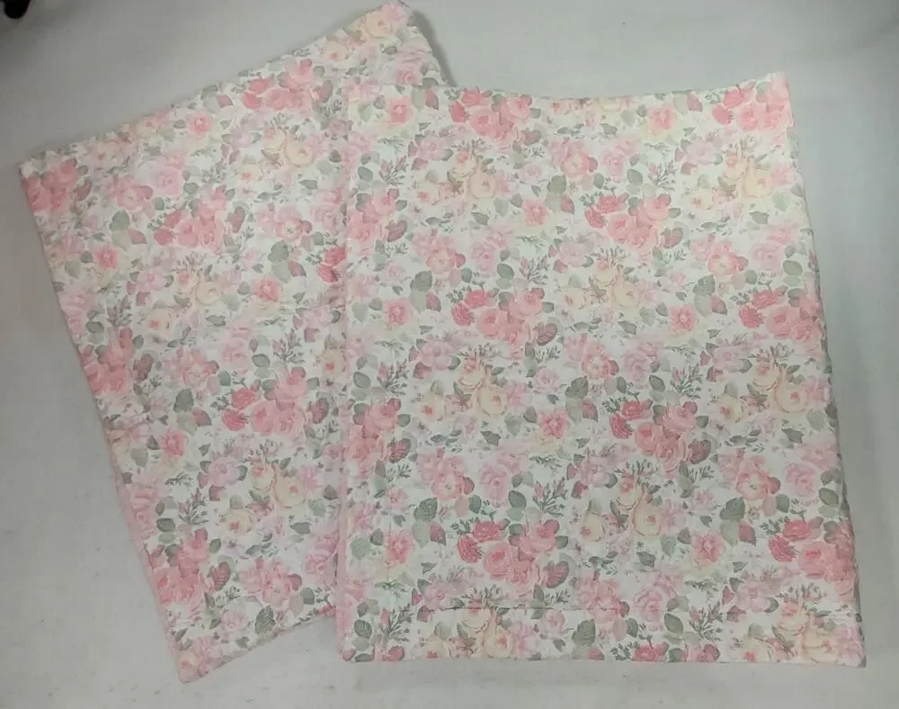 Laura Ashley King Size Floral Shams Pair Pink Roses Sage Cottagecore Shabby VTG